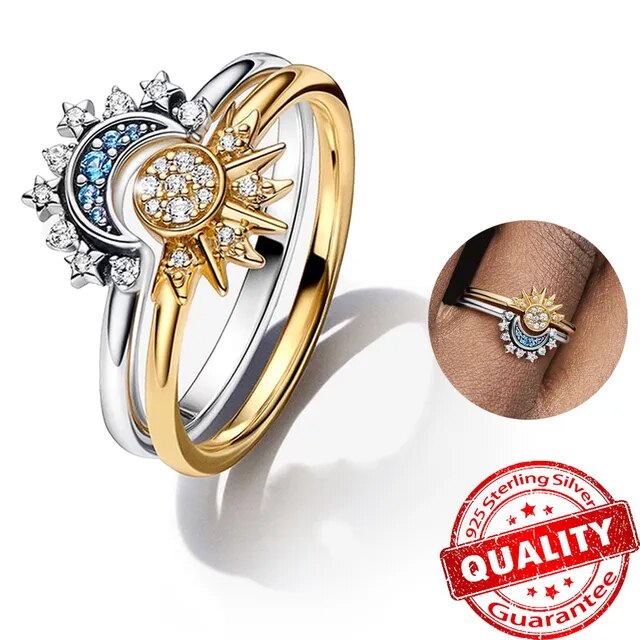 Eleganter Silberring Damen mit Mond- und Sonnenmotiv aus 925er Sterlingsilber 6