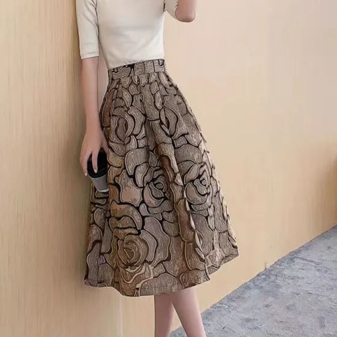 Eleganter Trachtenrock Damen Celine – Hochtaillierter Jacquard Midi A-Linie 3