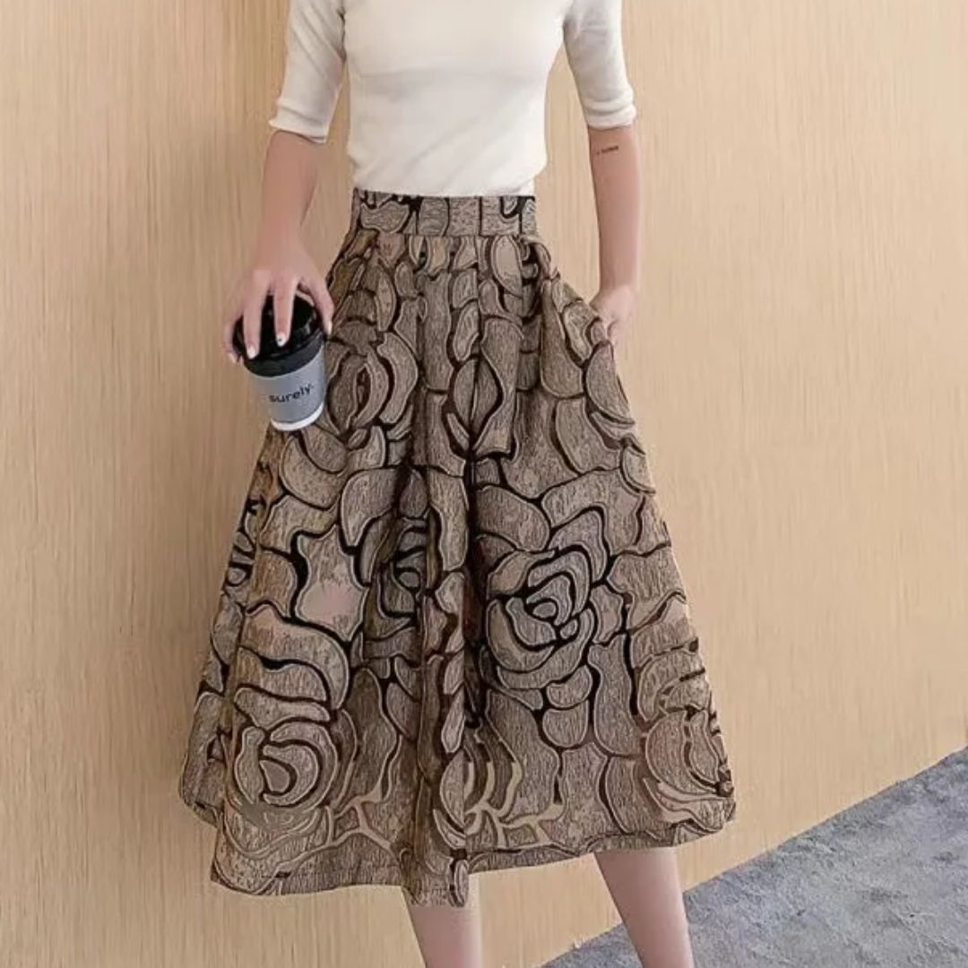 Eleganter Trachtenrock Damen Celine – Hochtaillierter Jacquard Midi A-Linie 4