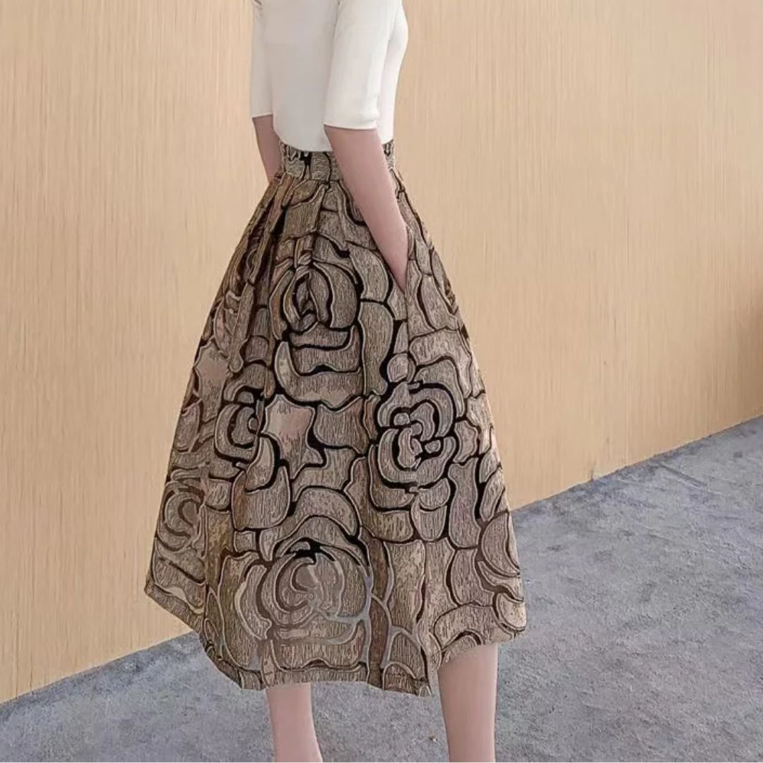 Eleganter Trachtenrock Damen Celine – Hochtaillierter Jacquard Midi A-Linie 6