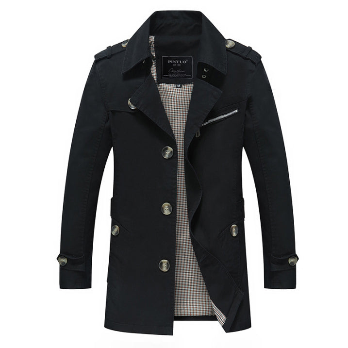 Eleganter Wasserdichter Trenchcoat Schwarz für Herren – Zweireihiges Design 0