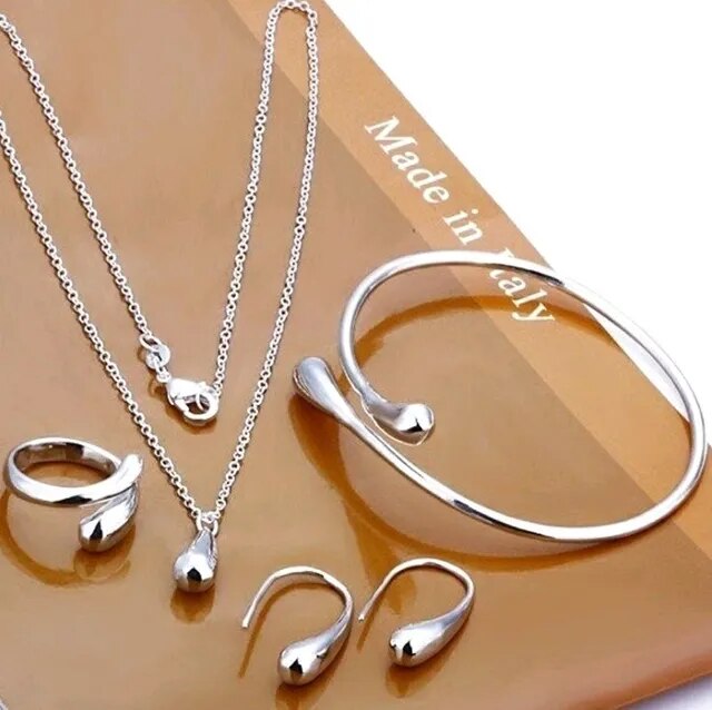 Elegantes Schmuckset Damen – 4-teiliges Wassertropfen Schmuckset aus 925er Silber 0