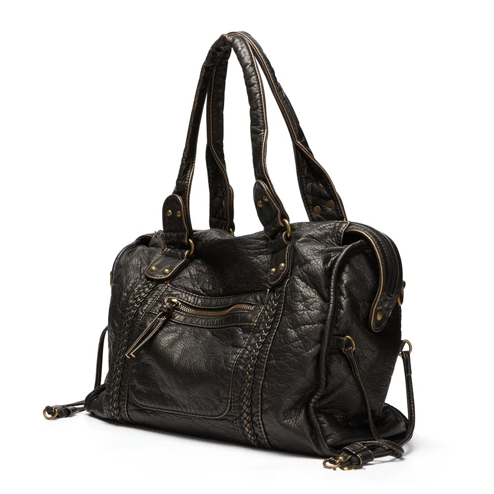 Eleganz Schwarz – Handtasche Damen aus echtem Leder mit geräumigem Innenleben 0