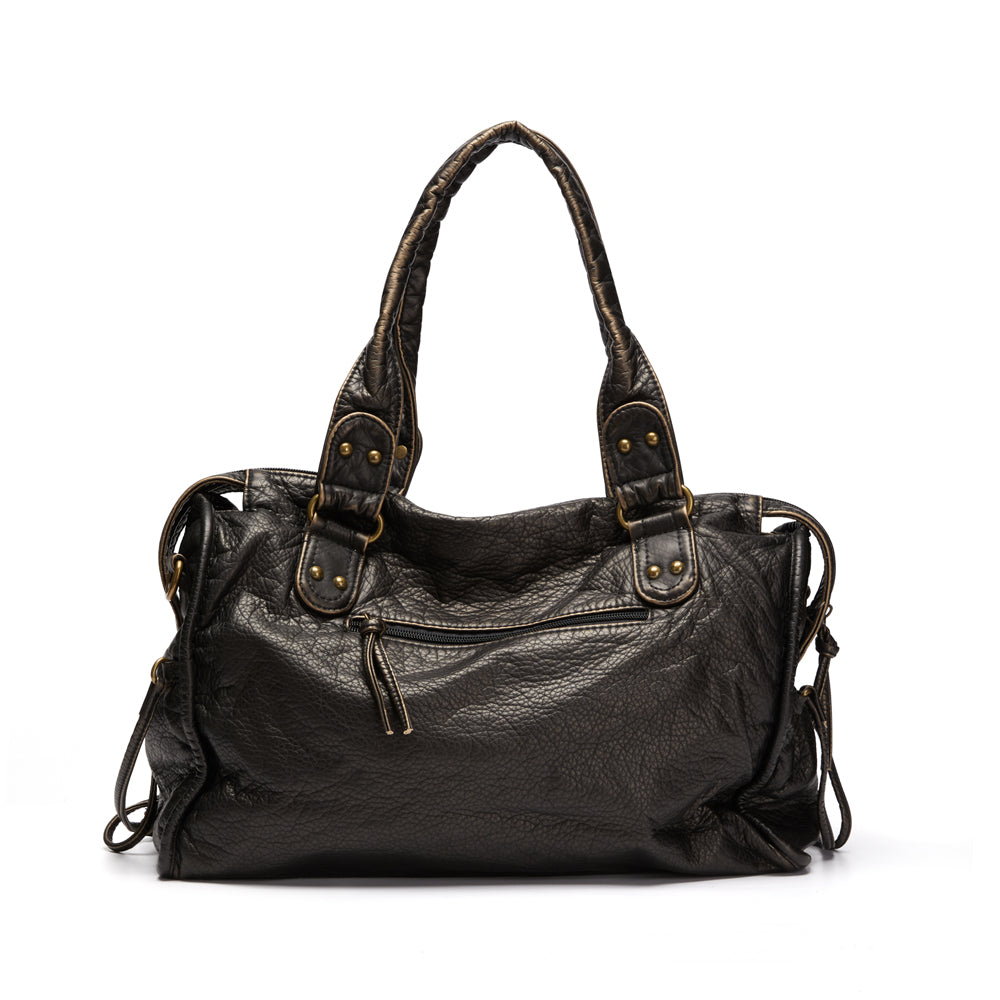 Eleganz Schwarz – Handtasche Damen aus echtem Leder mit geräumigem Innenleben 1