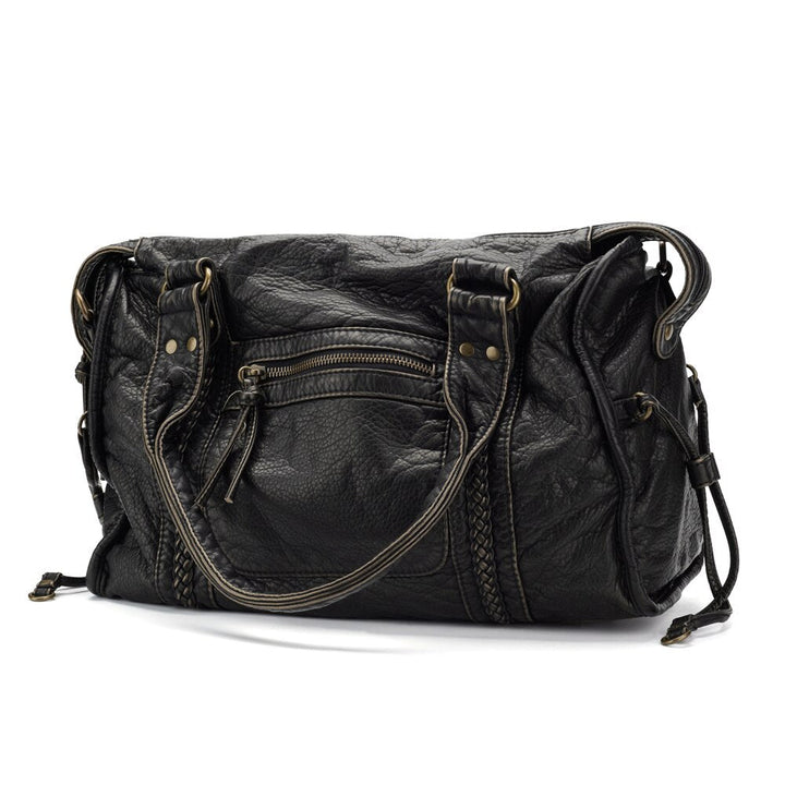 Eleganz Schwarz – Handtasche Damen aus echtem Leder mit geräumigem Innenleben 4