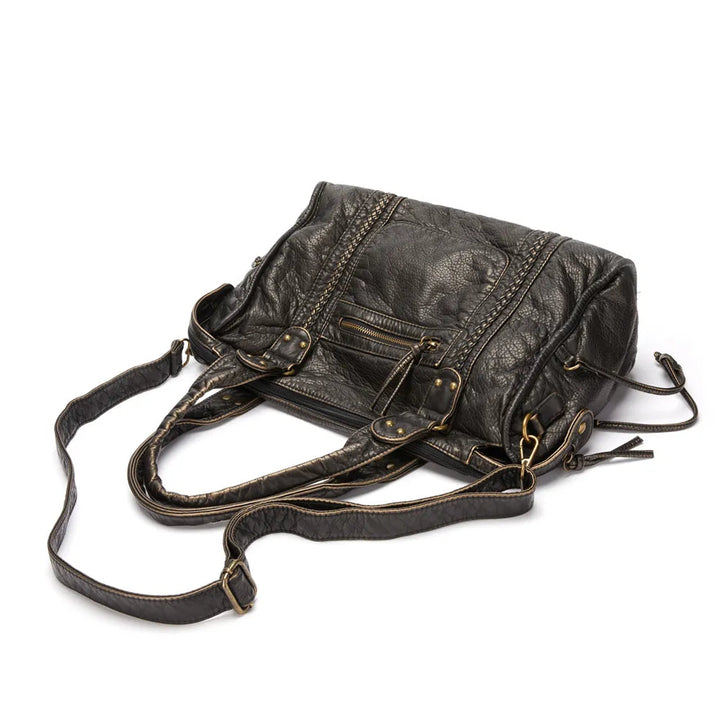 Eleganz Schwarz – Handtasche Damen aus echtem Leder mit geräumigem Innenleben 7