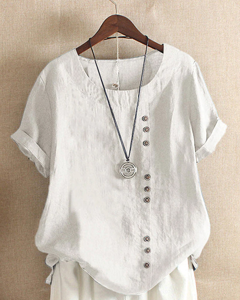Emma – Klassisches T-Shirt Damen aus Baumwolle und Leinen mit Rundhalsausschnitt 1