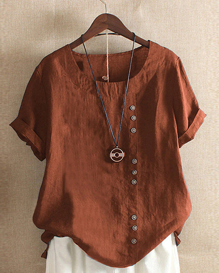 Emma – Klassisches T-Shirt Damen aus Baumwolle und Leinen mit Rundhalsausschnitt 2
