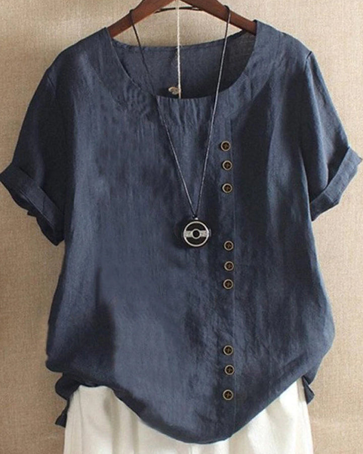Emma – Klassisches T-Shirt Damen aus Baumwolle und Leinen mit Rundhalsausschnitt 3