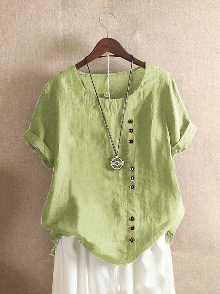 Emma – Klassisches T-Shirt Damen aus Baumwolle und Leinen mit Rundhalsausschnitt 5