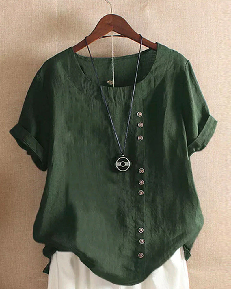 Emma – Klassisches T-Shirt Damen aus Baumwolle und Leinen mit Rundhalsausschnitt 6