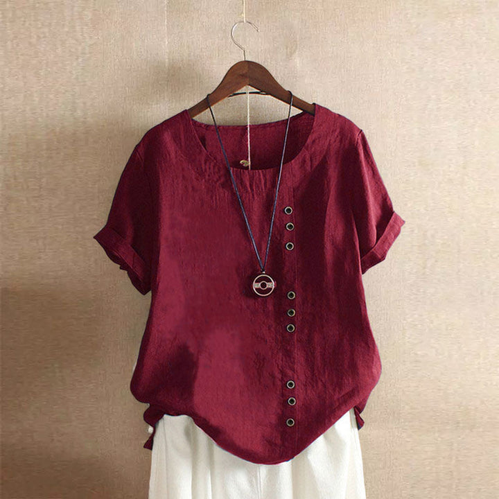 Emma – Klassisches T-Shirt Damen aus Baumwolle und Leinen mit Rundhalsausschnitt 7