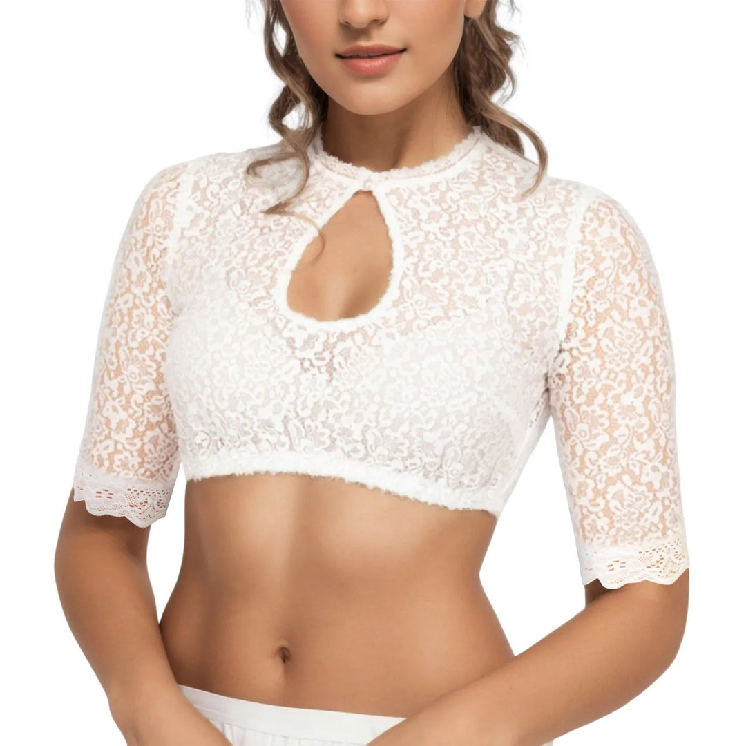 Exquisite Dirndlbluse Spitze für Damen – Elegantes Crop-Top für Oktoberfest und Trachtenpartys 3