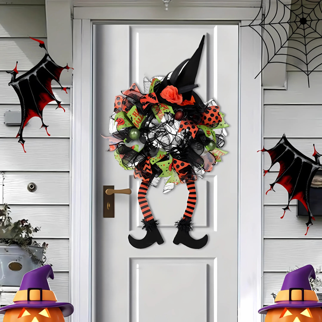 Fantasievolle Halloween-Witch Mesh Kranz – Lustige Türdekoration für Halloween 0
