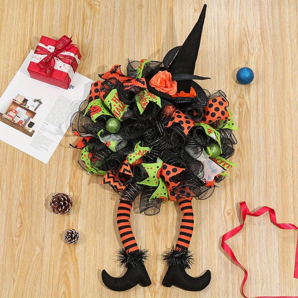Fantasievolle Halloween-Witch Mesh Kranz – Lustige Türdekoration für Halloween 1