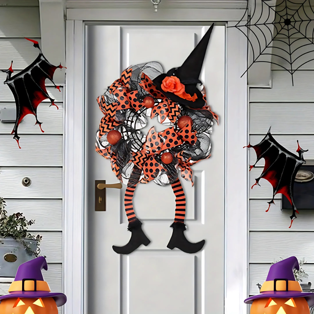 Fantasievolle Halloween-Witch Mesh Kranz – Lustige Türdekoration für Halloween 2