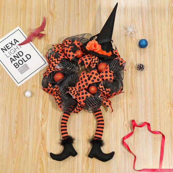 Fantasievolle Halloween-Witch Mesh Kranz – Lustige Türdekoration für Halloween 3