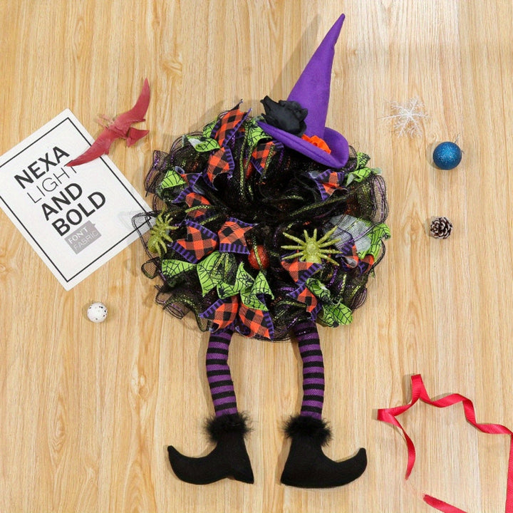 Fantasievolle Halloween-Witch Mesh Kranz – Lustige Türdekoration für Halloween 5