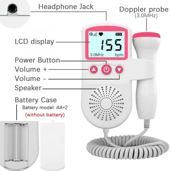 Fetal Doppler – Tragbarer Herzfrequenzmonitor für Schwangere mit 3MHz Sonde 6