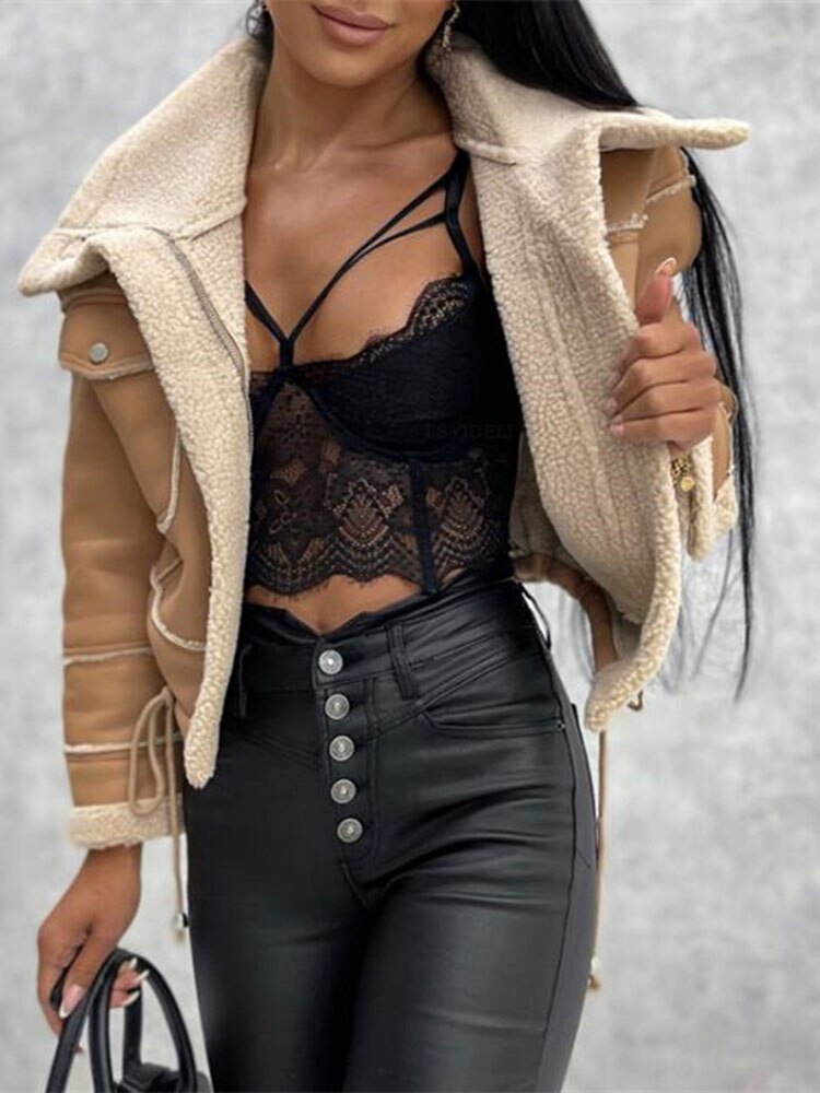 Fleece-gefütterte Lederjacke Damen – Modernes Design für Herbst und Winter 4