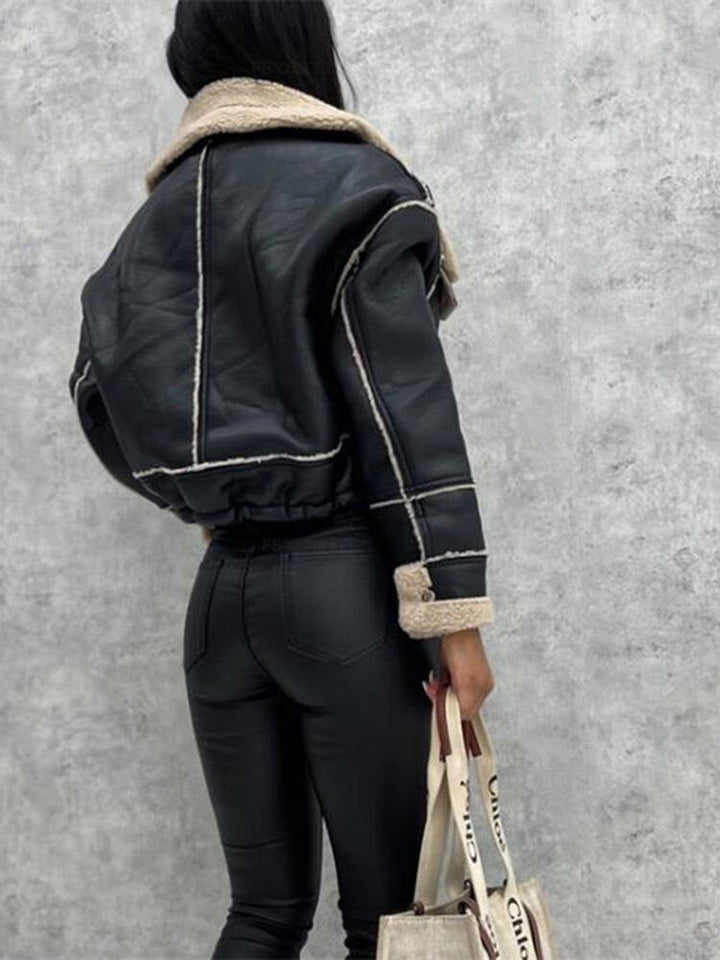 Fleece-gefütterte Lederjacke Damen – Modernes Design für Herbst und Winter 7