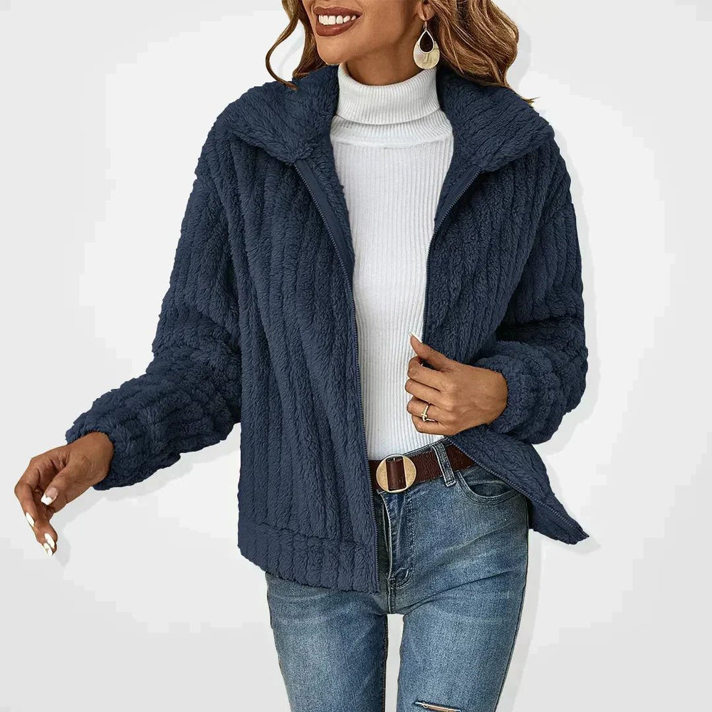 Gerippte Plüschjacke Damen – Kuschelig, Locker Geschnitten, Vielseitig Kombinierbar 1