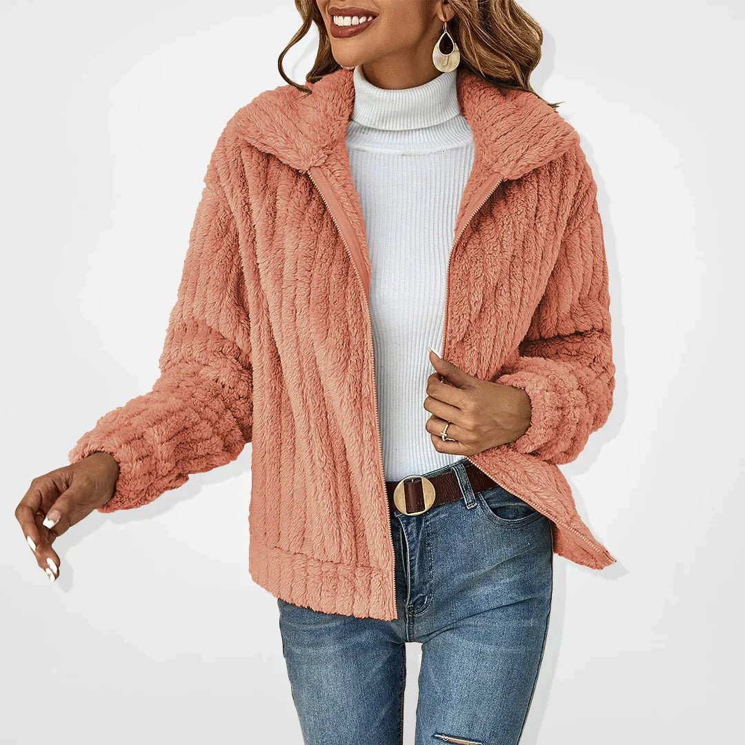 Gerippte Plüschjacke Damen – Kuschelig, Locker Geschnitten, Vielseitig Kombinierbar 3