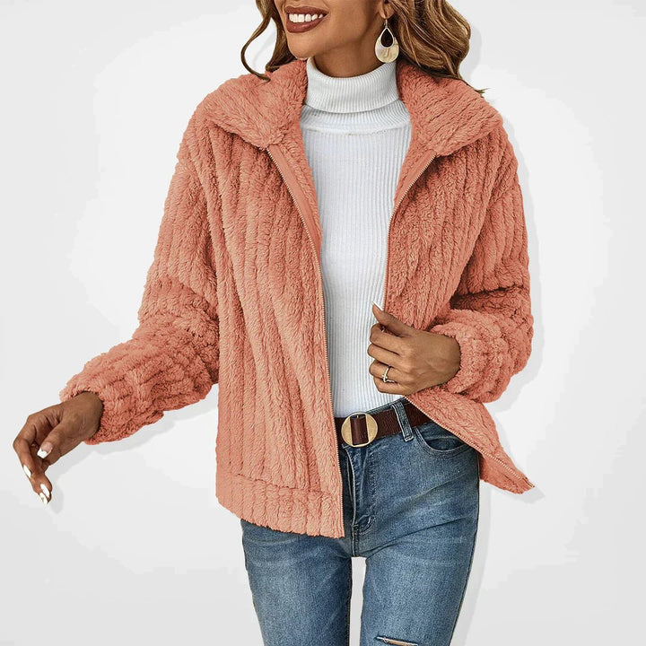 Gerippte Plüschjacke Damen – Kuschelig, Locker Geschnitten, Vielseitig Kombinierbar 3