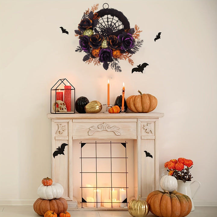 Gothic Floral Halloween Kranz mit Spinnennetz – Gruselige Türdekoration 1