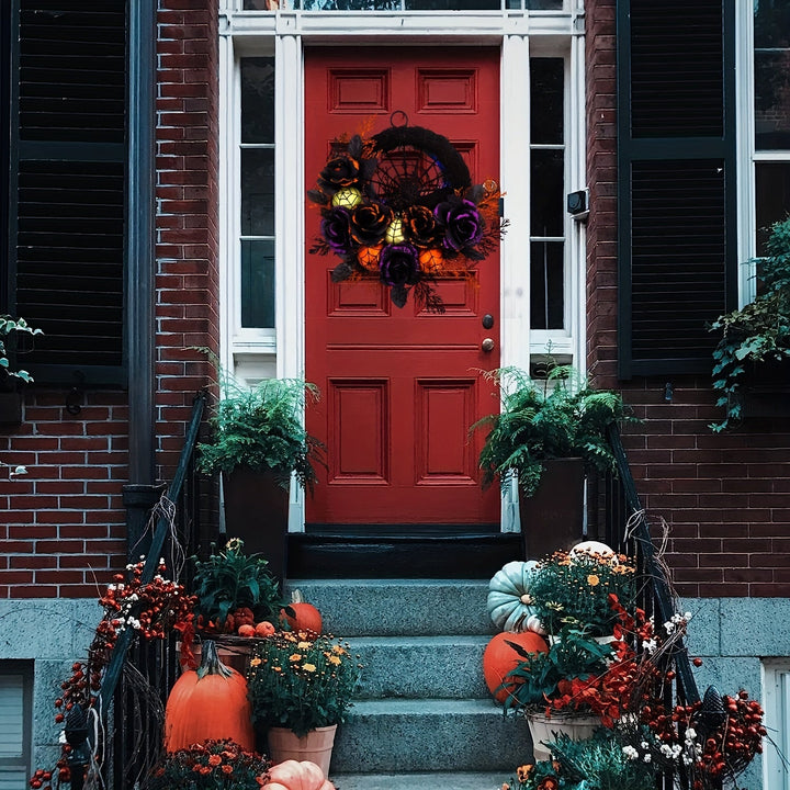 Gothic Floral Halloween Kranz mit Spinnennetz – Gruselige Türdekoration 3
