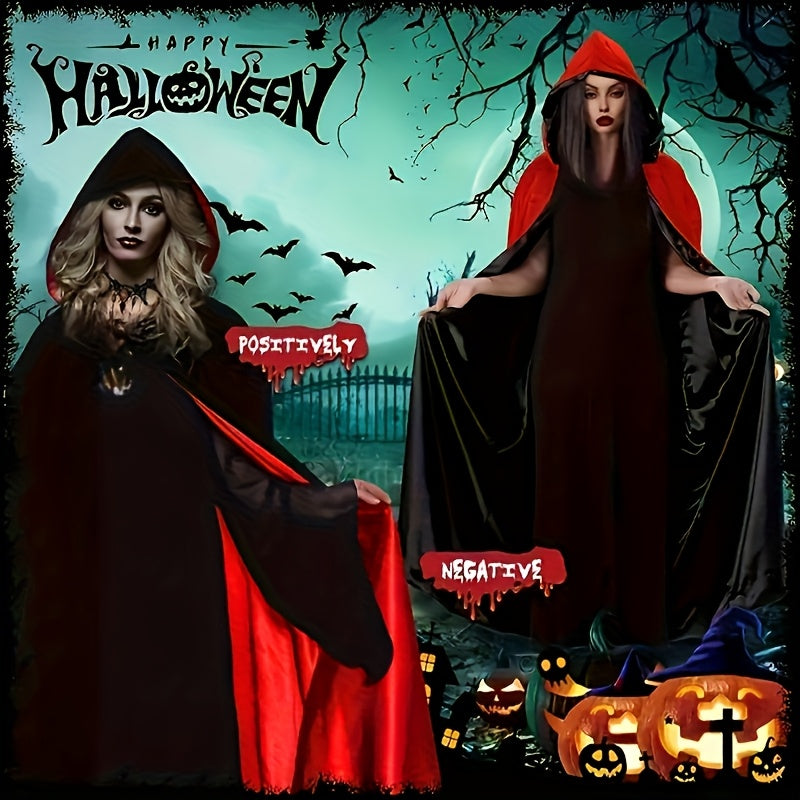 Gothic Vampir Kostüm Damen – Halloween Kostümset mit Kapuze, Umhang & Schmuck 3