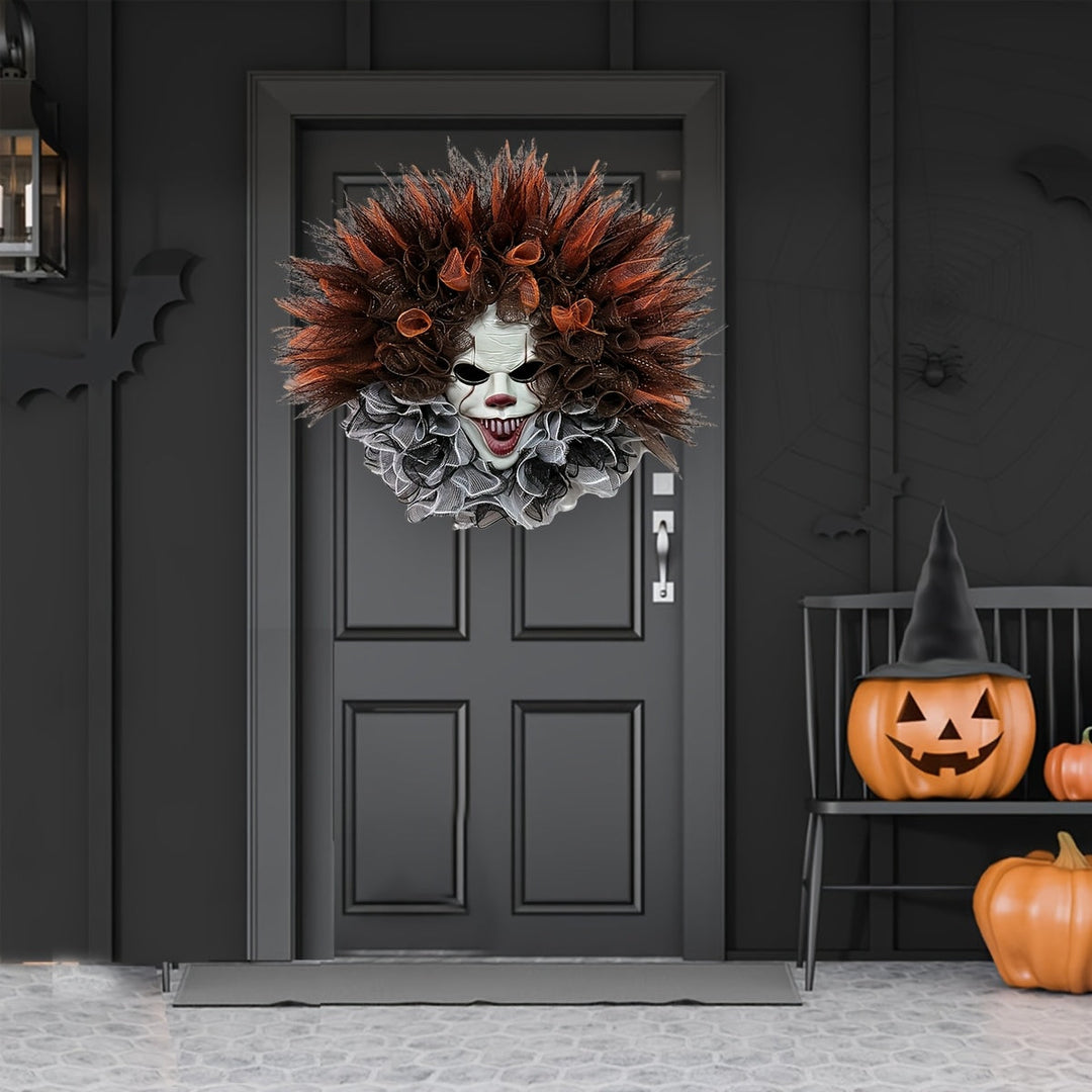 Gruselige Halloween-Dekoration – Überdimensionierte Clownkranz aus Netzmaterial für die Tür 2