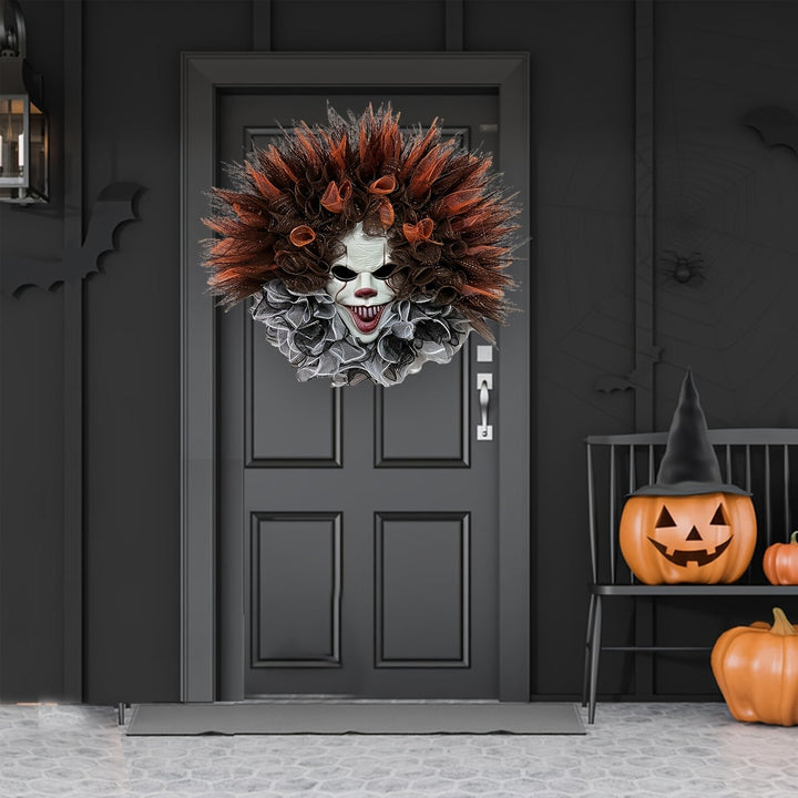 Gruselige Halloween-Dekoration – Überdimensionierte Clownkranz aus Netzmaterial für die Tür 2