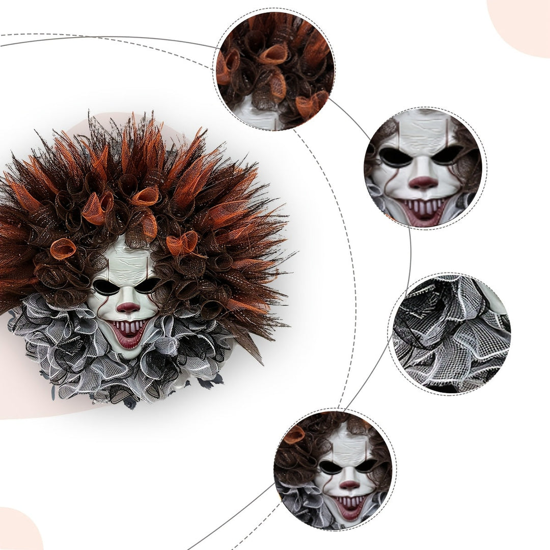 Gruselige Halloween-Dekoration – Überdimensionierte Clownkranz aus Netzmaterial für die Tür 3