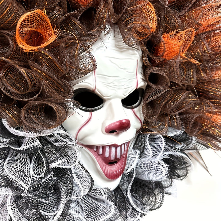 Gruselige Halloween-Dekoration – Überdimensionierte Clownkranz aus Netzmaterial für die Tür 5