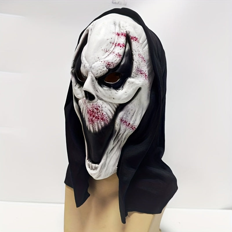 Gruselige Halloweenmaske – Vollkopf Skelett Maske mit Kapuze für Erwachsene 1