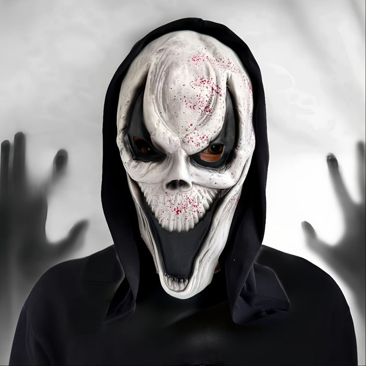 Gruselige Halloweenmaske – Vollkopf Skelett Maske mit Kapuze für Erwachsene 2