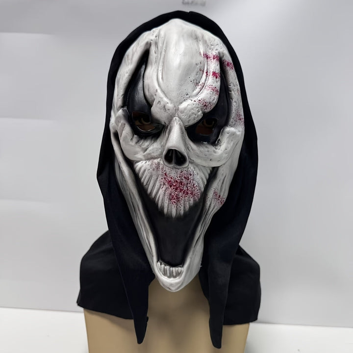 Gruselige Halloweenmaske – Vollkopf Skelett Maske mit Kapuze für Erwachsene 3