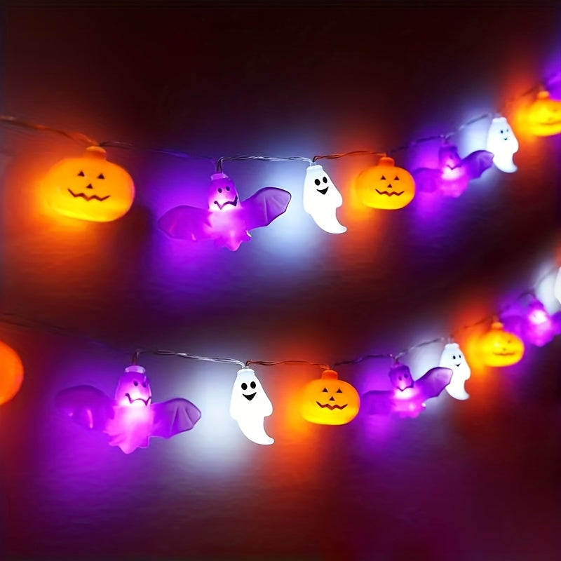 Halloween-Lichterkette – Batteriebetriebene LED-Dekoration mit Kürbissen, Geistern und Fledermäusen 1