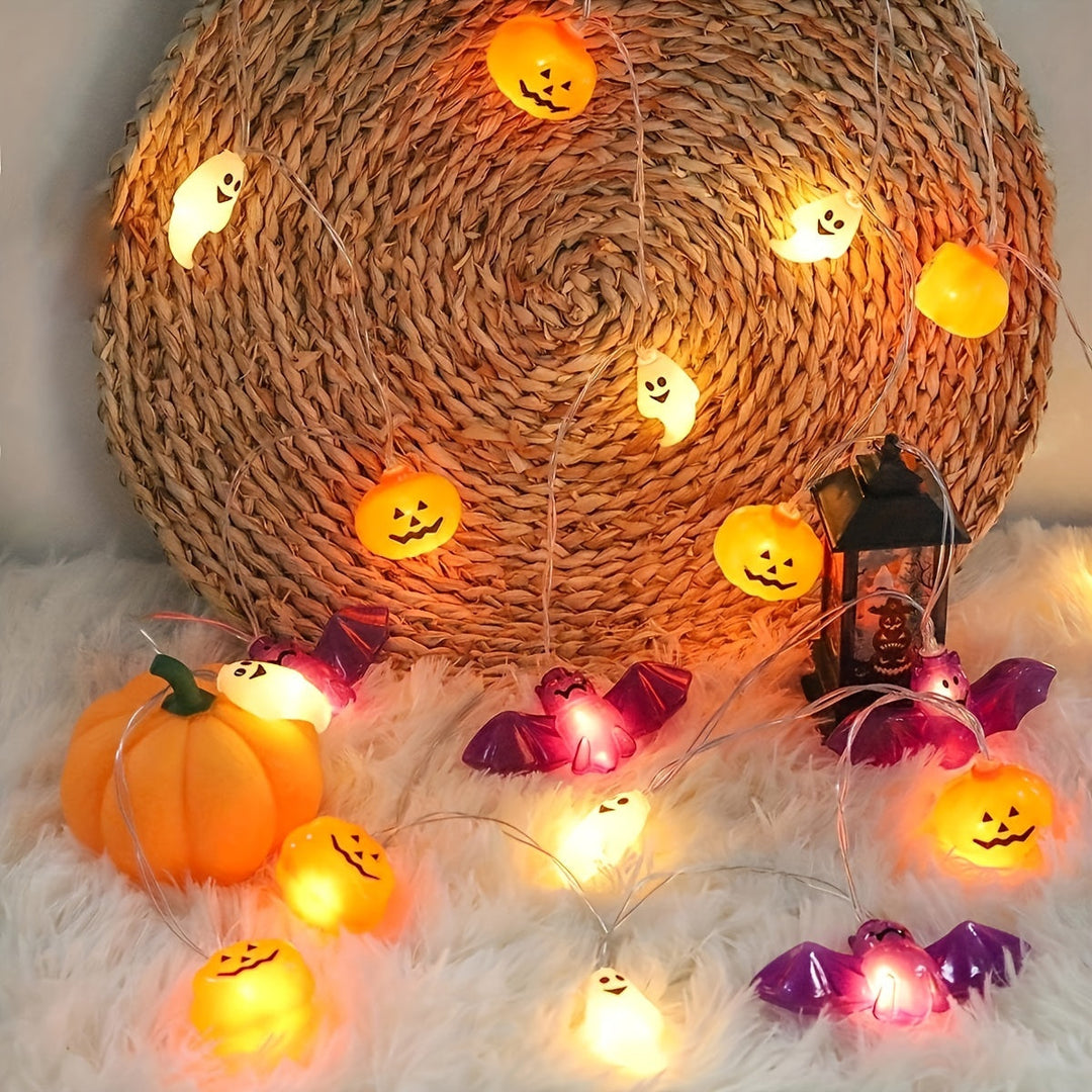 Halloween-Lichterkette – Batteriebetriebene LED-Dekoration mit Kürbissen, Geistern und Fledermäusen 2