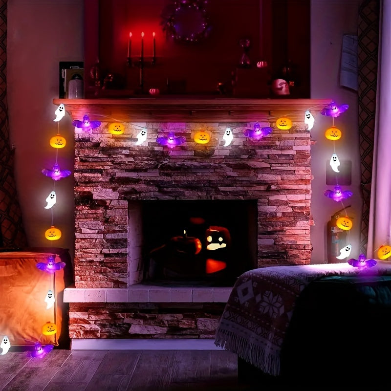 Halloween-Lichterkette – Batteriebetriebene LED-Dekoration mit Kürbissen, Geistern und Fledermäusen 3
