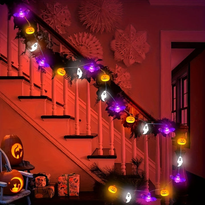 Halloween-Lichterkette – Batteriebetriebene LED-Dekoration mit Kürbissen, Geistern und Fledermäusen 4