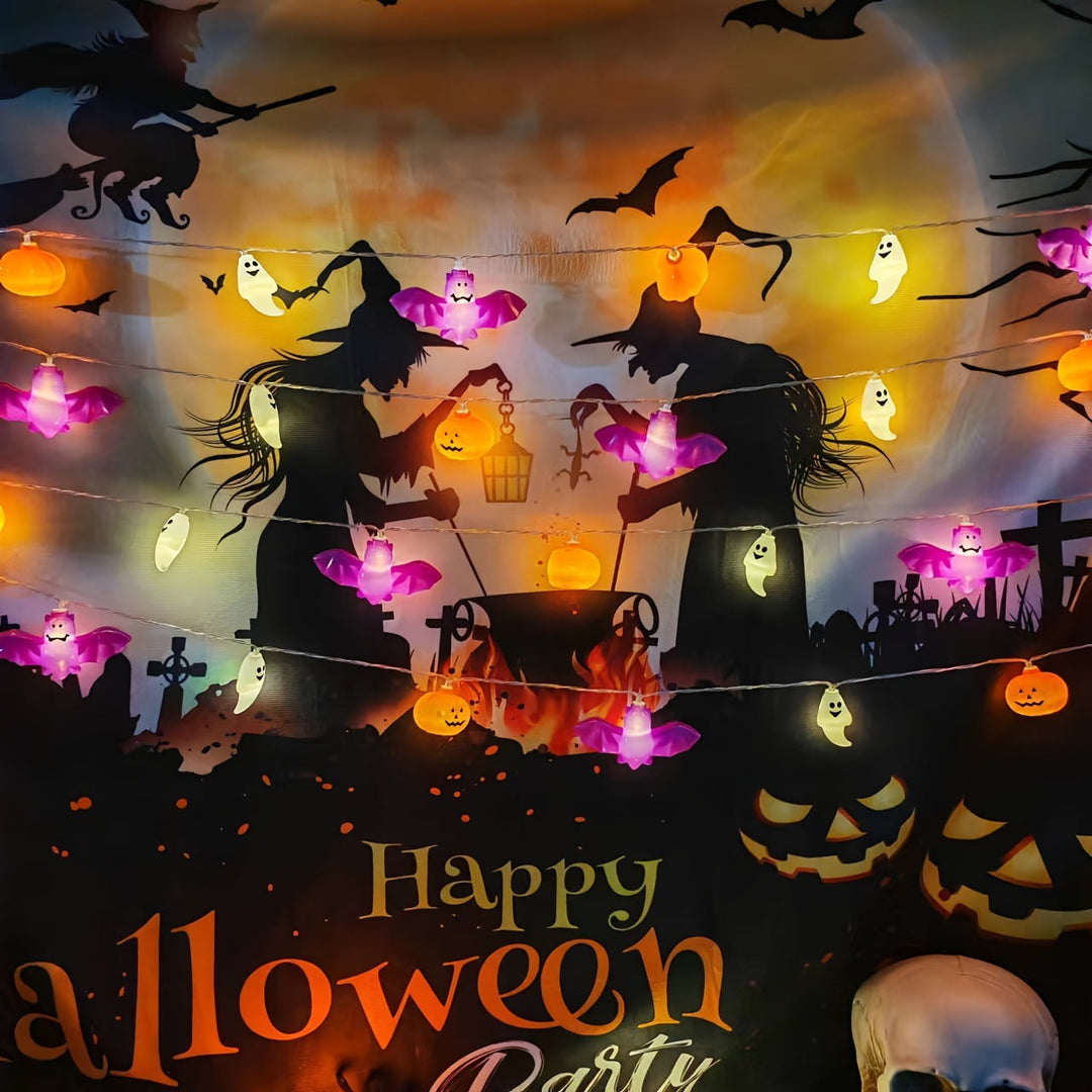 Halloween-Lichterkette – Batteriebetriebene LED-Dekoration mit Kürbissen, Geistern und Fledermäusen 5