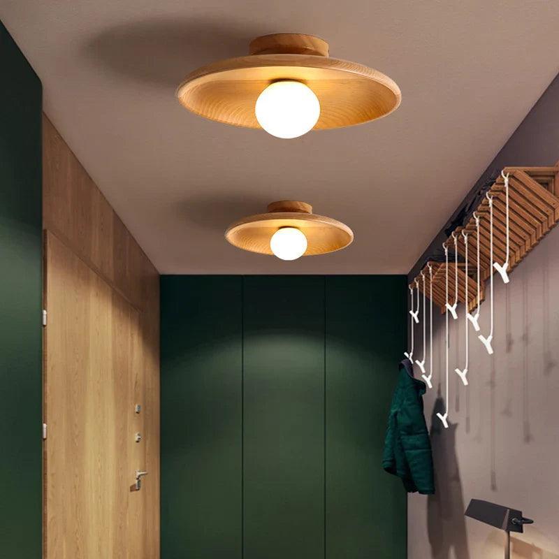 Handgefertigte Holz-Deckenlampe mit LED-Beleuchtung – Elegantes Design in Walnussfarbe 1