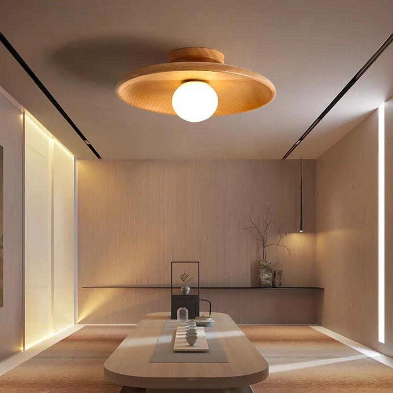 Handgefertigte Holz-Deckenlampe mit LED-Beleuchtung – Elegantes Design in Walnussfarbe 2