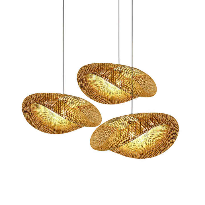 Handgefertigte Pendelleuchte aus Bambus mit Rattan-Wellenschirm für Esszimmer und Wohnzimmer 0