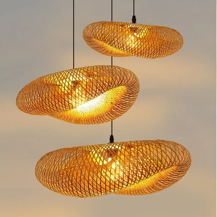Handgefertigte Pendelleuchte aus Bambus mit Rattan-Wellenschirm für Esszimmer und Wohnzimmer 5