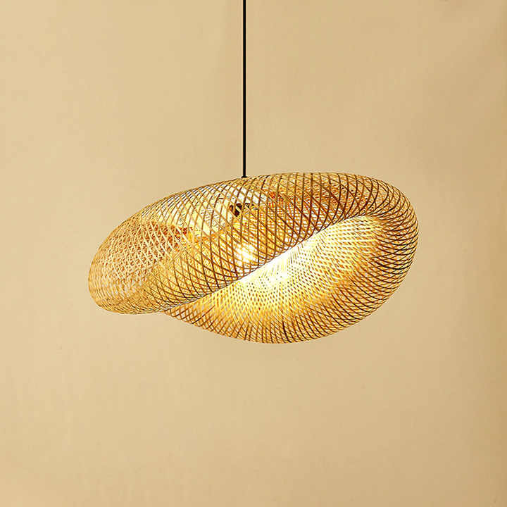 Handgefertigte Pendelleuchte aus Bambus mit Rattan-Wellenschirm für Esszimmer und Wohnzimmer 6