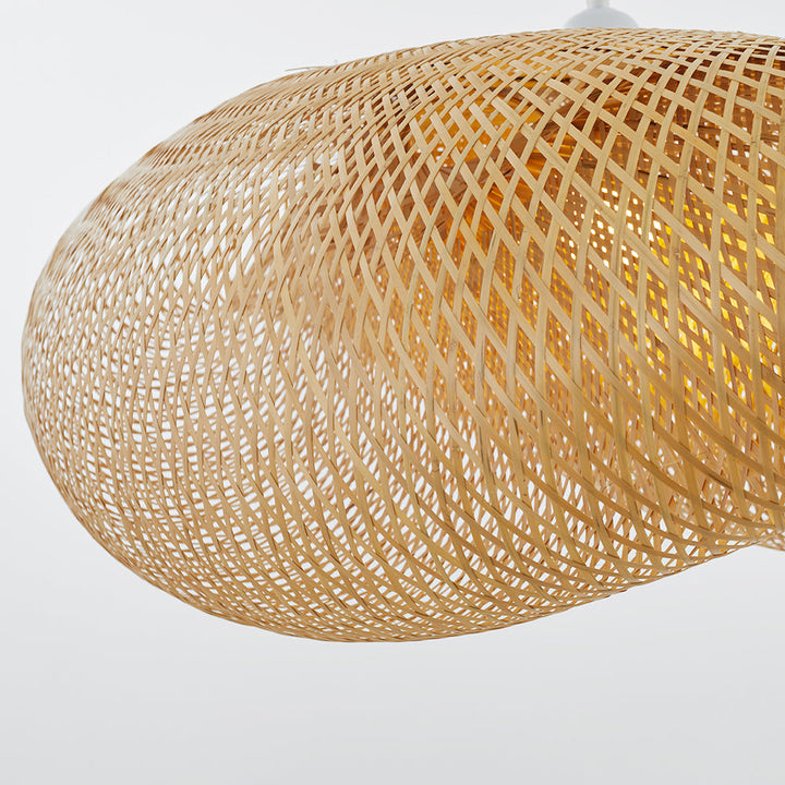 Handgefertigte Pendelleuchte aus Bambus mit Rattan-Wellenschirm für Esszimmer und Wohnzimmer 7