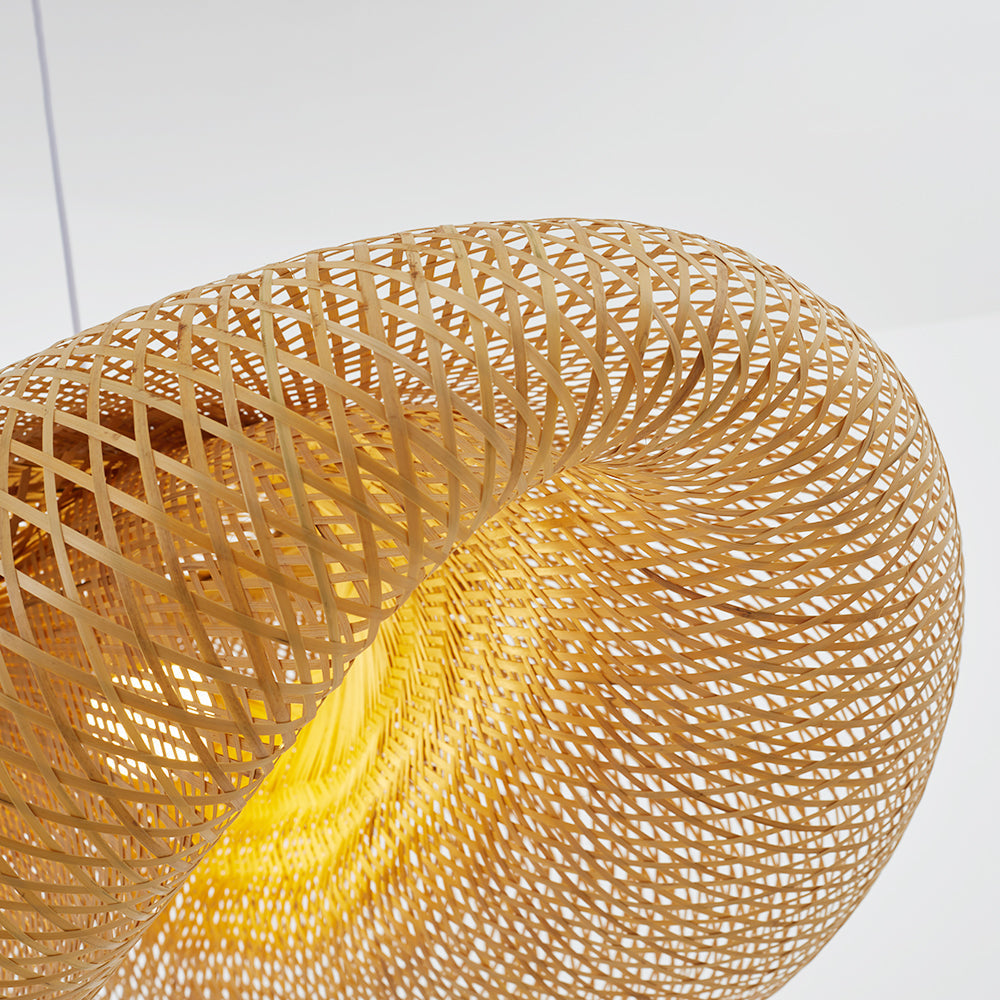 Handgefertigte Pendelleuchte aus Bambus mit Rattan-Wellenschirm für Esszimmer und Wohnzimmer 8